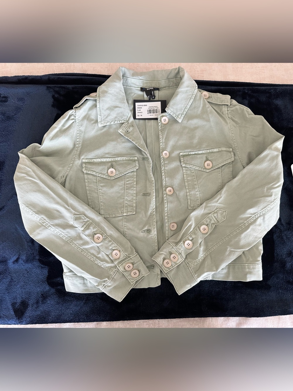 PAIGE Light Sage Utility Jacket with Button Details